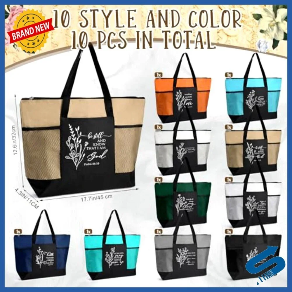Boho Tote Bags with Zipper Pocket Religious Church Bible Study Gifts